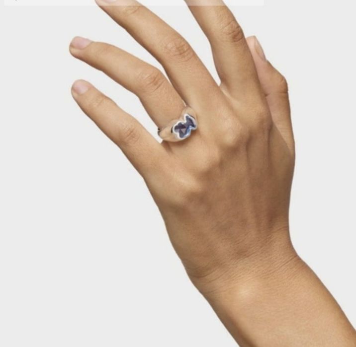 Pierścionek 16,18 z misiem srebro 925 z niebieskim spinelem