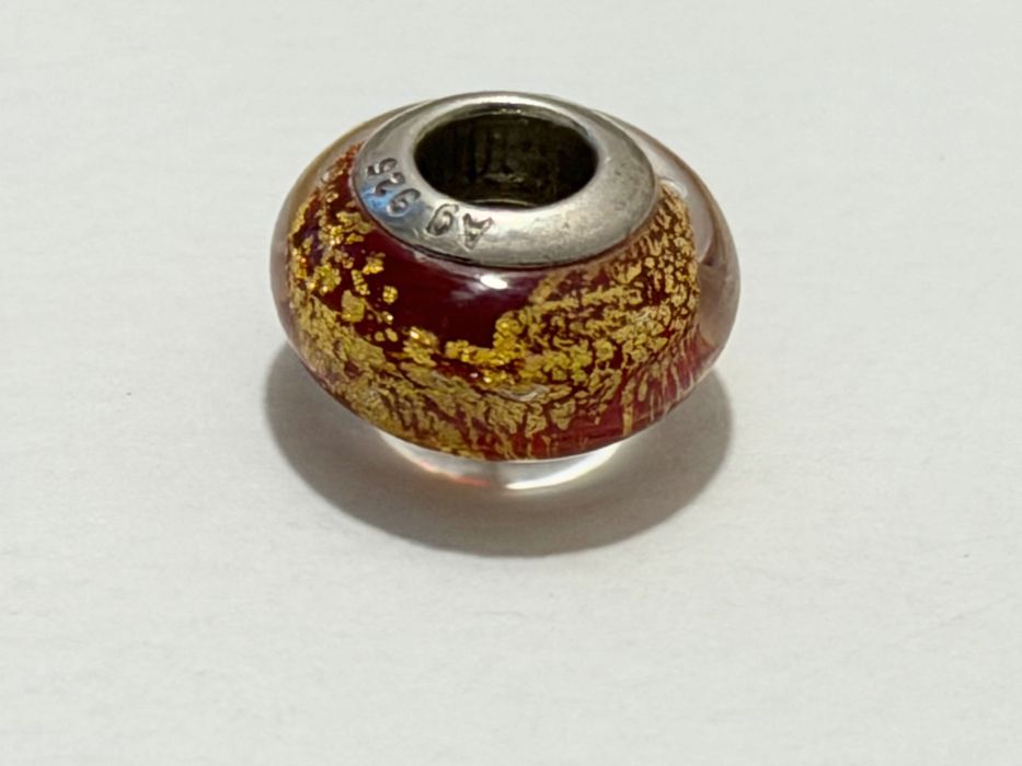 Charms Murano Silver, kompatybilny z Pandoram, bordowo-złoty