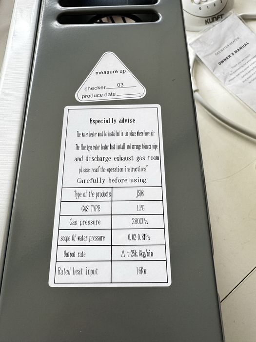 Esquentador NOVO 8l + chuveiro