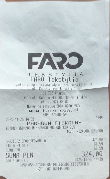 Nowa kołdra puchowa 160/200 ciepła