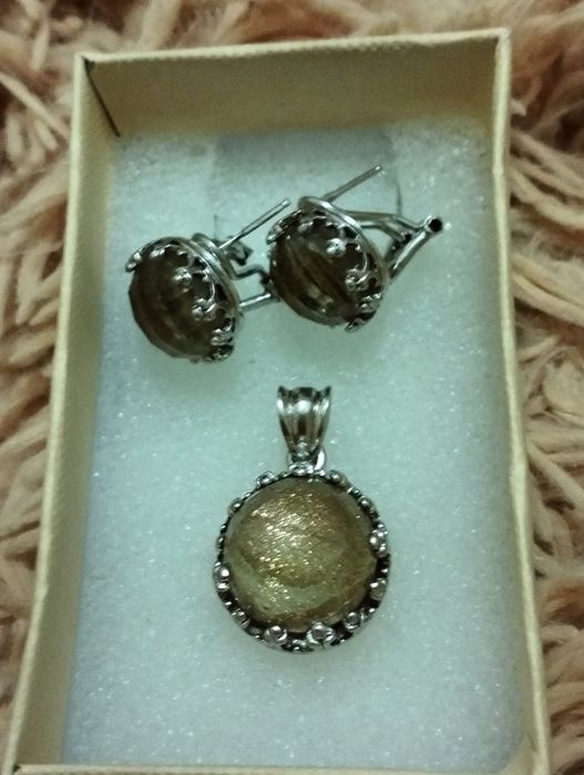 Сереб.серьги с нат.авантюрином