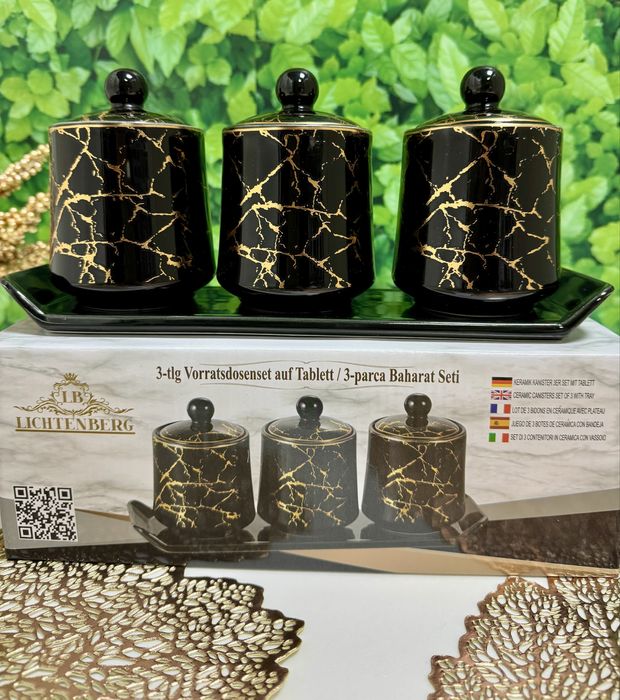 Zestaw 3 pojemników na cukier, herbatę, kawę i t.d. nowy