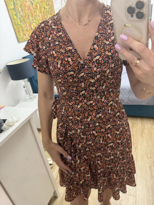 Sukienka damska M kopertowy wzor urocza w kwiatuszki