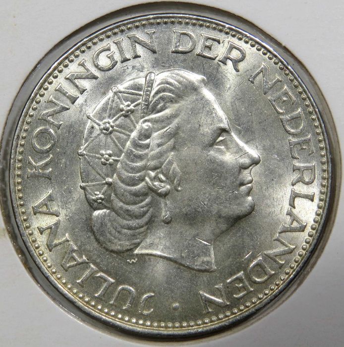 HOLANDA - Moeda em Prata. 2 1/2 GULDEN – Rainha WILHELMINA / 1964 SOBERBA