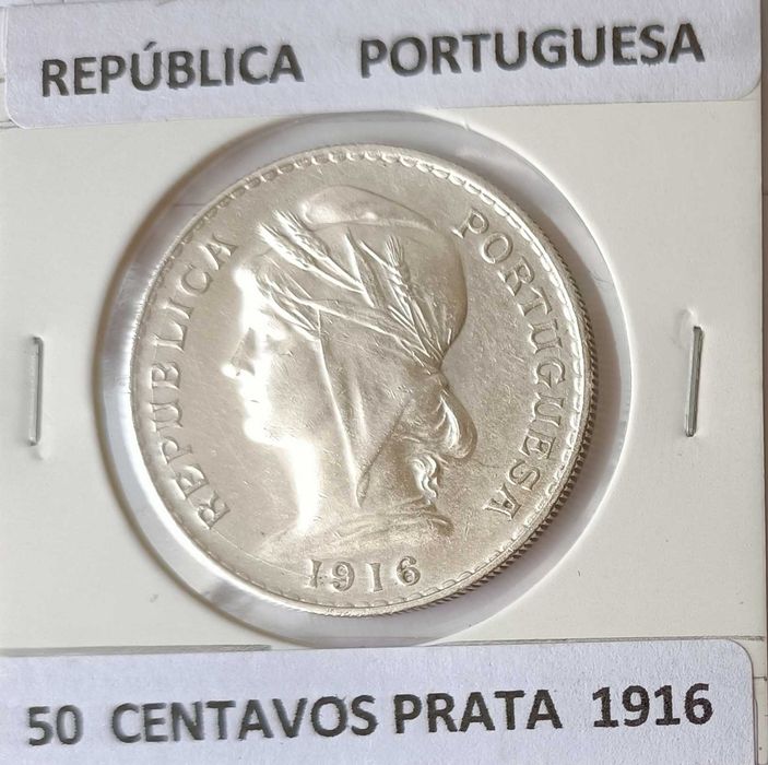 Moeda  de 50 Centavos da 1⁰ República Portuguesa 1916 ( prata)