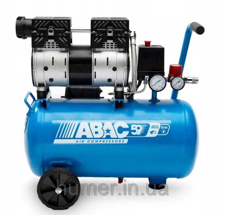 Компресор 2-х поршневий безмасляний ABAC 24 л, 735 Вт, 130 л/хв, 8 бар