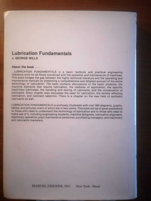 Livro técnico "Lubrication Fundamentals", edição 1980, J. George Wills