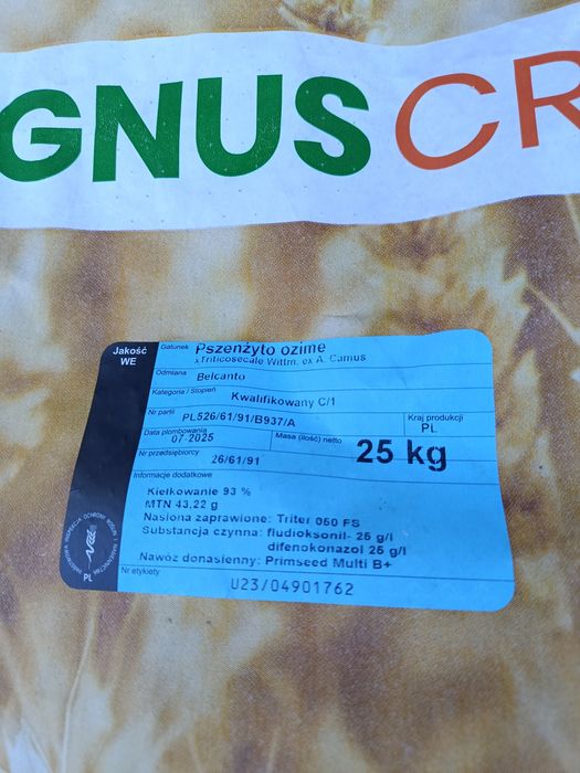Pszenżyto Rotondo i Belcanto/Jęczmień ozimy Kosmos