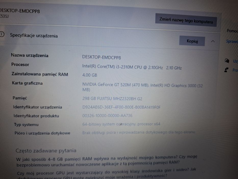 Sprzedam laptop asus k53
