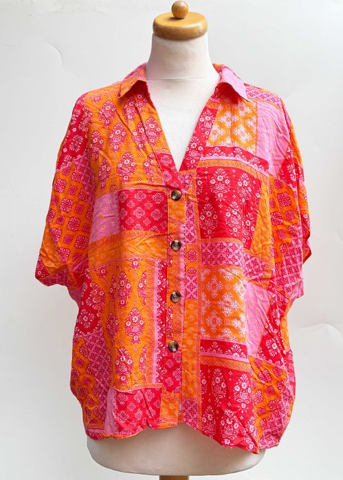Bluzka Nowa Wzory Papaya 4XL 48 Boho Pomarańczowa