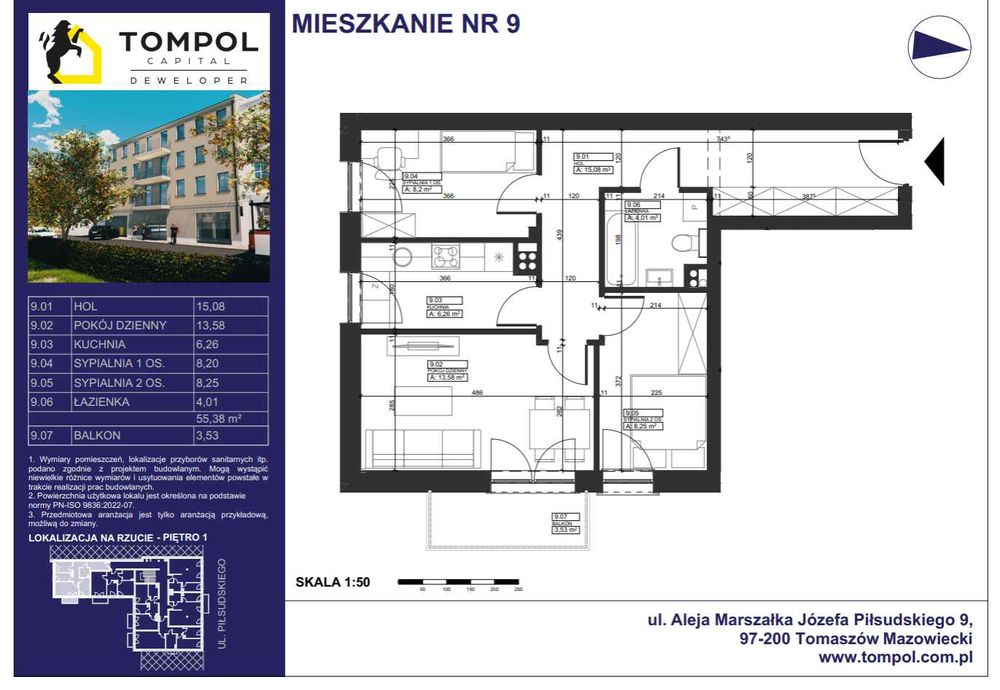 PIŁSUDSKIEGO 9 | nowe mieszkania | 3-pok. 55,38 m2
