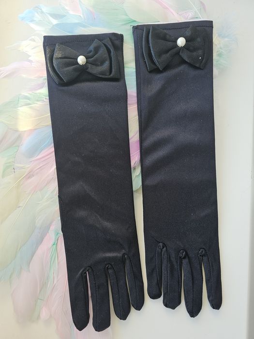 Дитячі білі чорні довгі вечірні рукавички театральні святкові до сукні