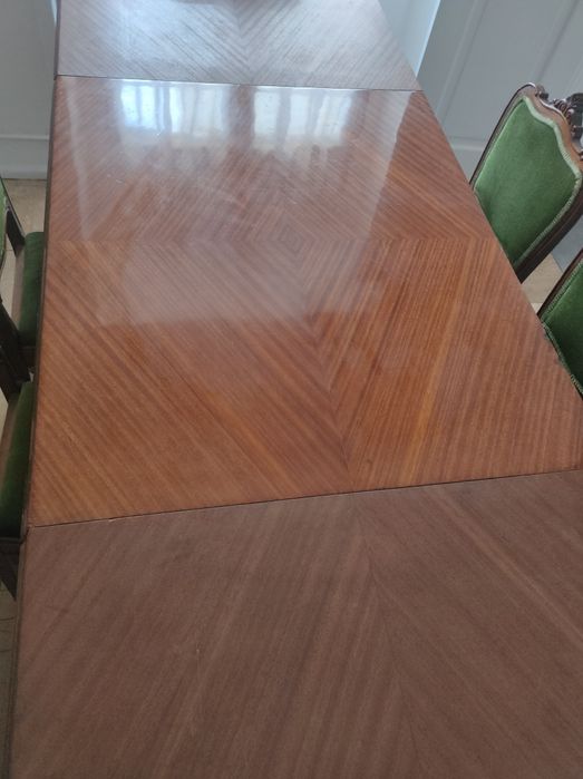 Mesa Sala Jantar Antiga + 6 Cadeiras Estofadas