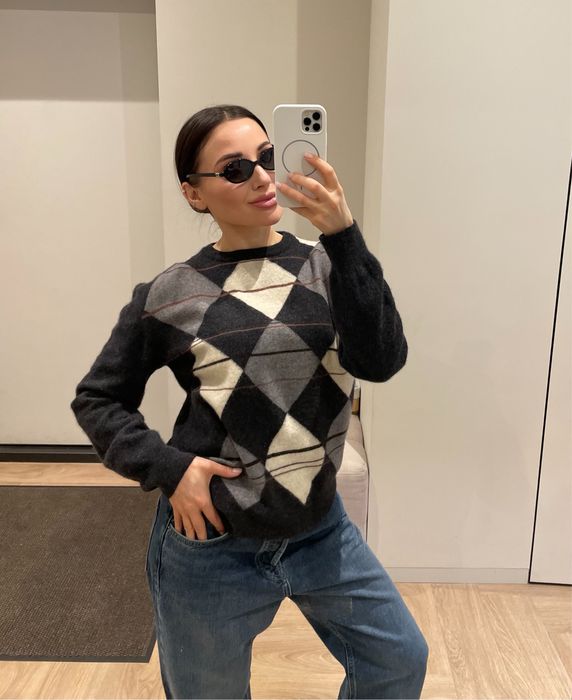 Кашемір вовна светр в ромби бренд стиль cos М/Onesize old money