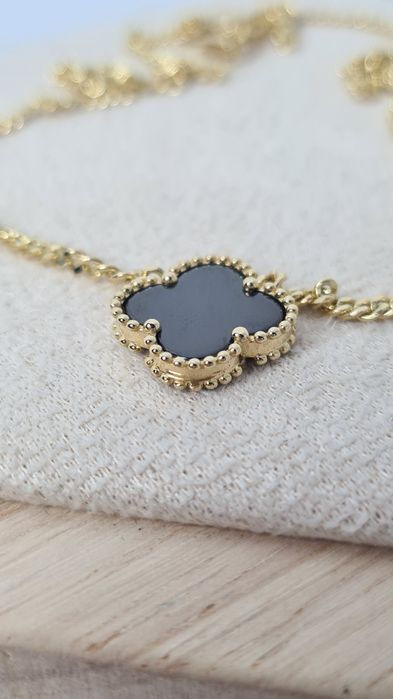 Nowy złoty łańcuszek typu Van Cleef czarna koniczyna pancerka p. 585