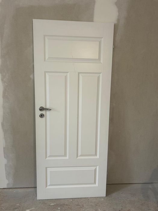 Drzwi pokojowe białe, skrzydło drzwiowe 80 cm z klamką
