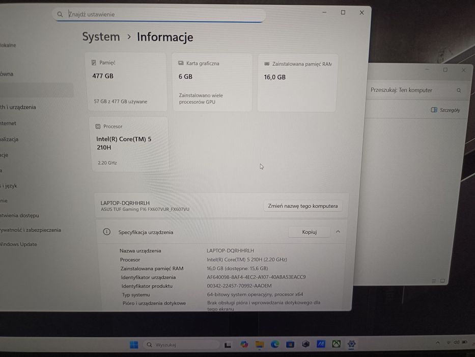 ASUS TUF Gaming F16" 144Hz/Core 5 210H/16GB/512GB SSD/RTX4050/140W gw