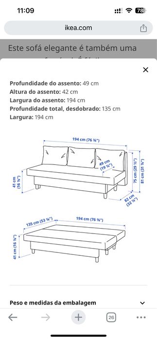 Vende-se sofá-cama, cor cinza, do IKEA,