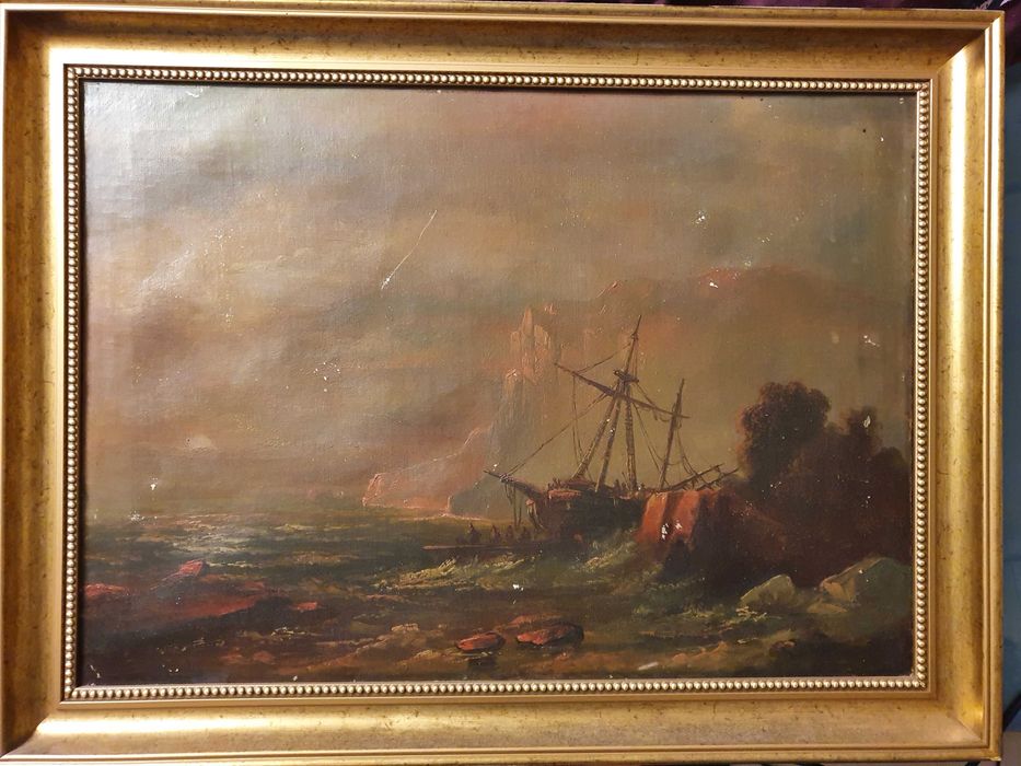 Burza na morzu - bardzo stary obraz - ANTYK