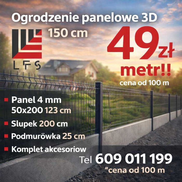 Ogrodzenie panelowe 3D 2D Producent ,panel 123 cm + podmurówka 25 cm