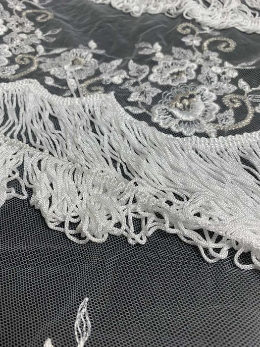 Koronka srebrna tiul haftowany 13,5m Suknie Ślubne materiał do szycia