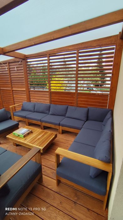 Żaluzje drewniane na taras, ruchome, przesuwne, zabudowa tarasu