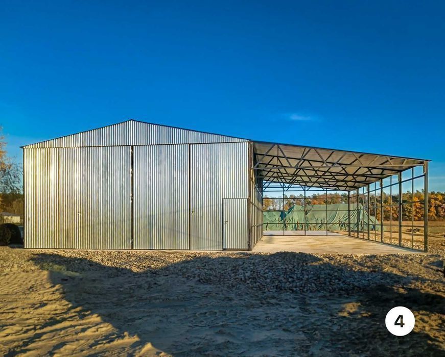 Wiata stalowa magazynowa z blachy ocynkowanej montaż