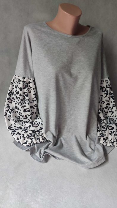 Bluza damska dresowa szara długi rękaw we wzory