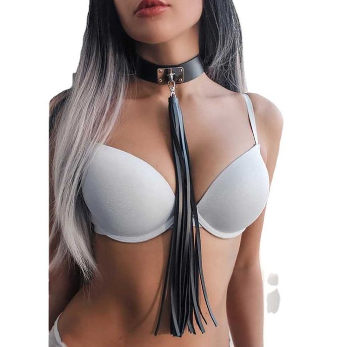 Чокер кожаный с кисточкой, ошейник, сексуальное белье еротична білизна