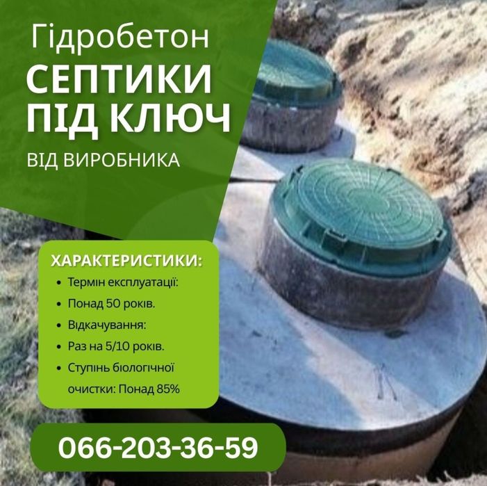 Копка септика та вигрібної ями до будинку. Гідробетон 5/10/15/30 м3