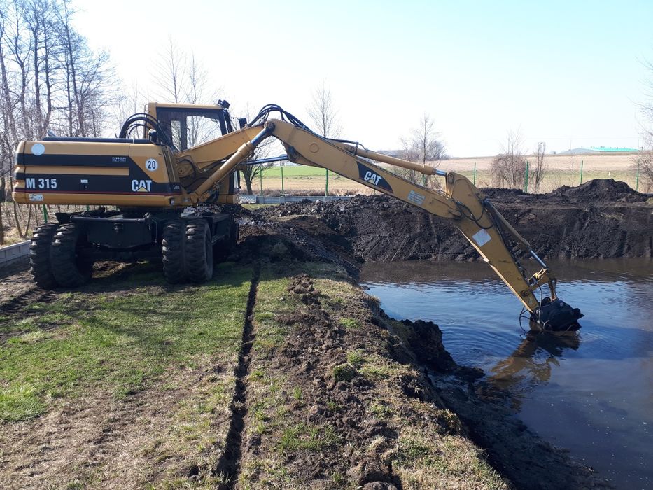 Usługi Stawy kopanie stawu koparka Long Reach 18m odmulanie staw