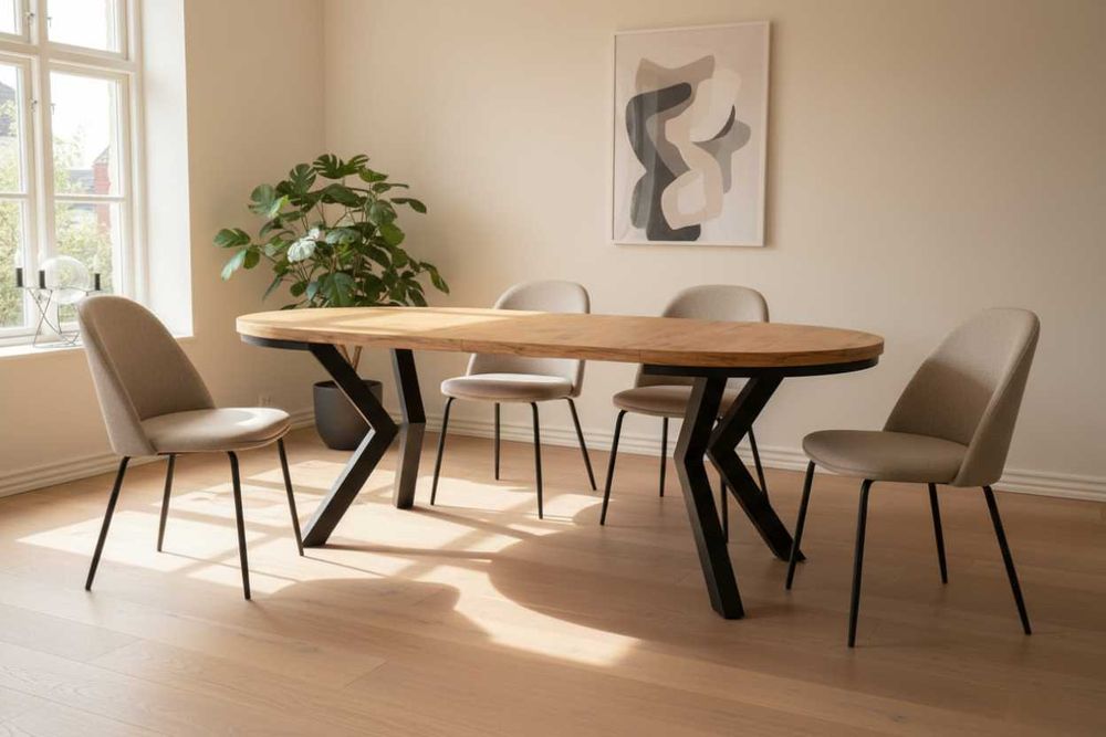 stół okrągły rozkładany pająk LOFT 120/220  z maskownicą nogi metal