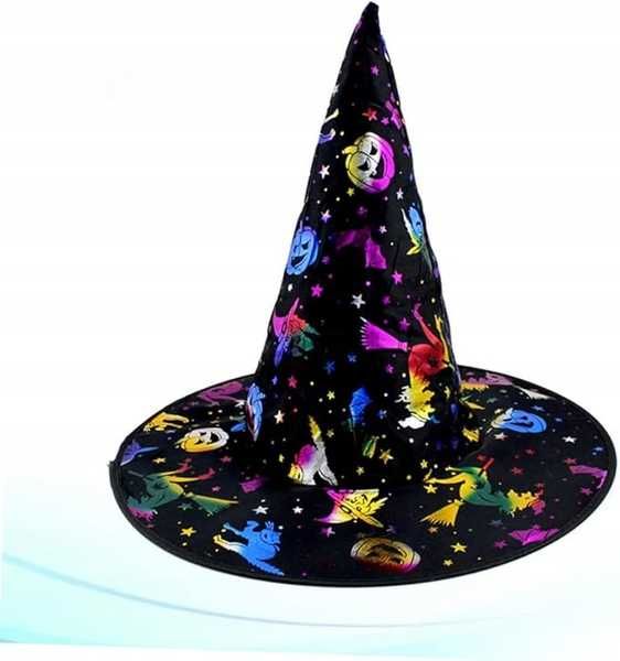 Kapelusz Czarownicy z Kolorowym Nadrukiem na Halloween
