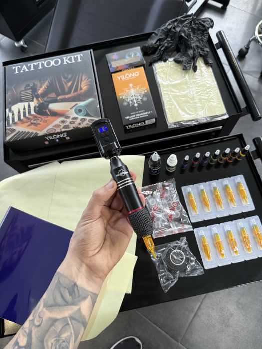Kit Tatuagem Sem Fios COMPLETO com Pele Treino, Tintas, Stencil, etc..