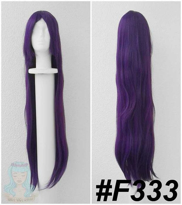 Długa prosta ciemna fioletowa peruka z grzywką 100cm cosplay wig