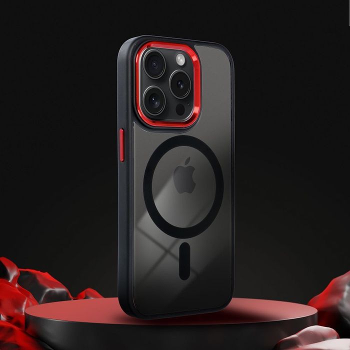 Etui iPhone 15 Pro Max czarno-czerwone