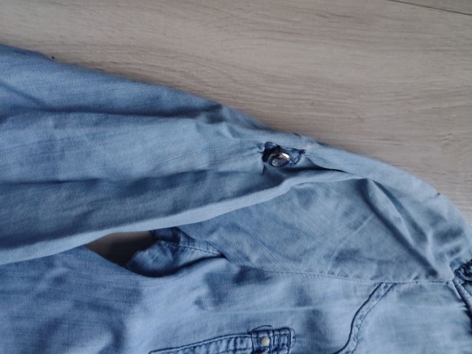 Jasnoniebieska Bawełniana Koszula Jeansowa Damska Bluzka