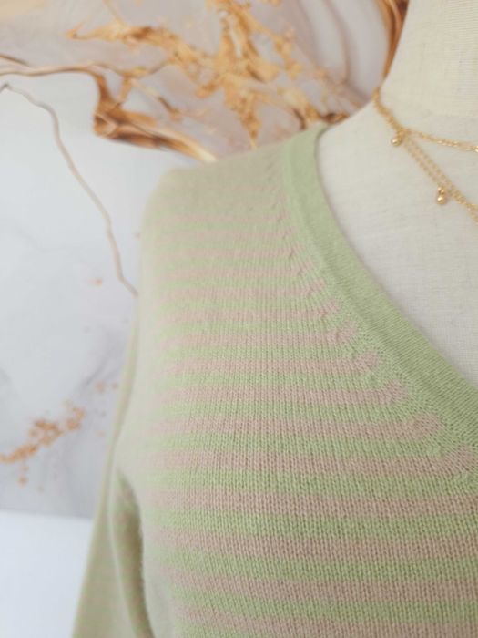 Sweter W Paski Miętowy Beżowy Kremowy Wełniany Kaszmirowy Bottega M