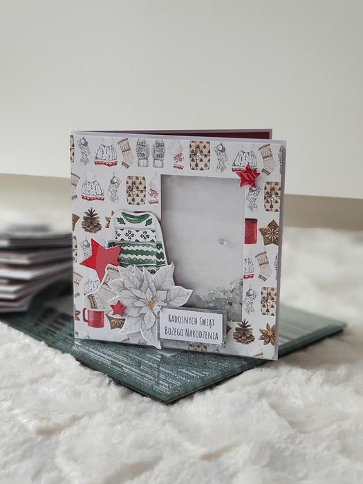 Kartka świąteczna - sweterek, poisencja, shaker card