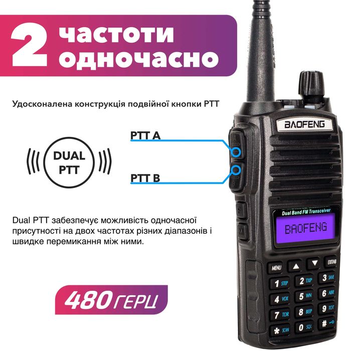 Рація Baofeng UV-82,8 Вт,2000 мАч +Гарнітура Baofeng + Ремінець на шию