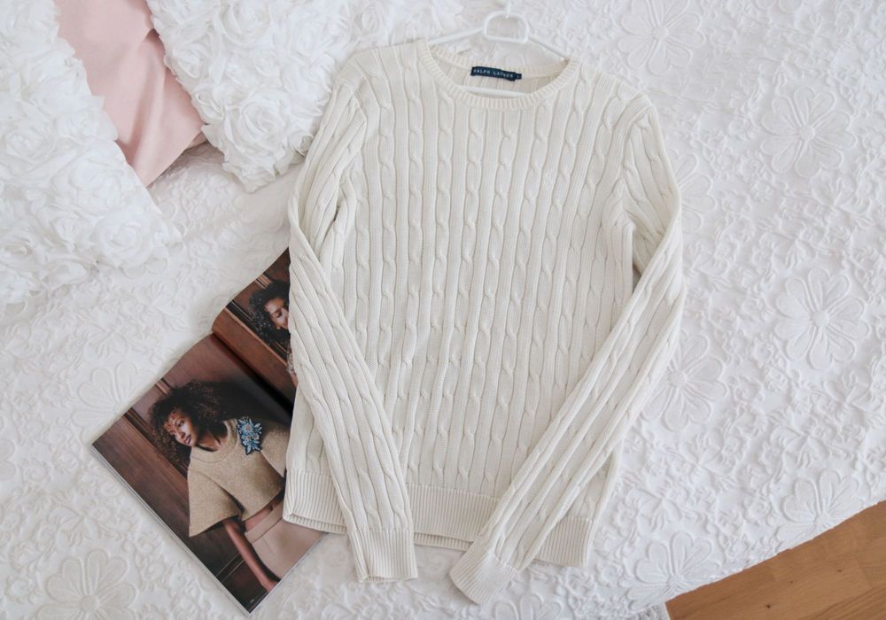 Kremowy sweter warkocz Ralph Lauren L logowany markowy zalando wiosna