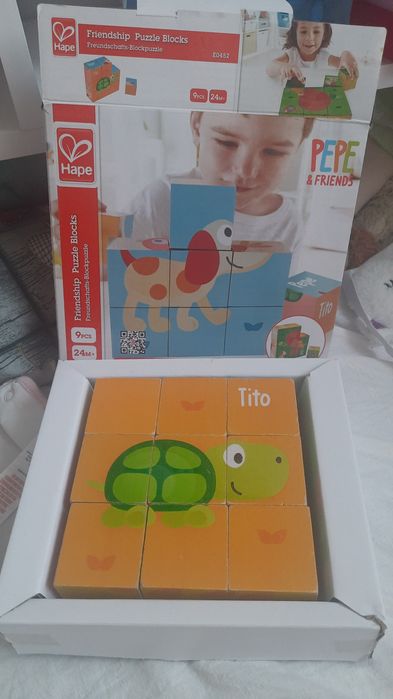 Klocki drewniane sześcienne 6 obrazków 9klockow