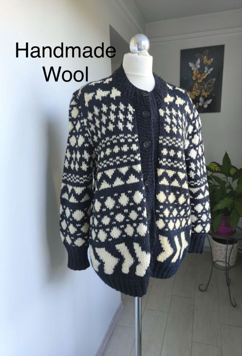 Handmade wełniany kardigan / sweter robiony na drutach