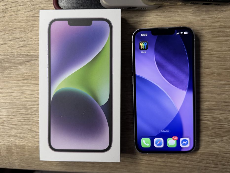 Telefon Iphone 14   fioletowy stan idealny  wraz z etui