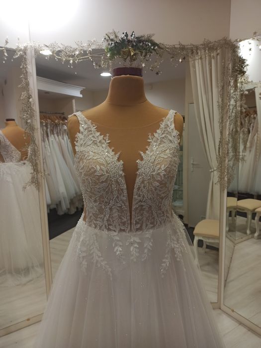Suknia ślubna 44 46 48 ivory beż brokatowa NOWA plus size