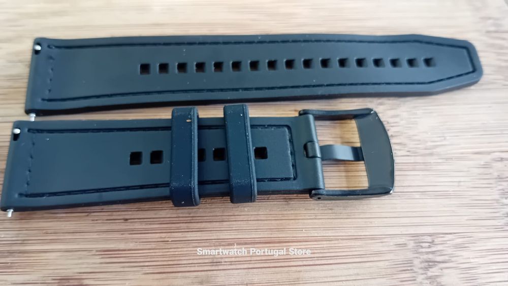 Bracelete 22mm em silicone e Pele (Nova) Preta