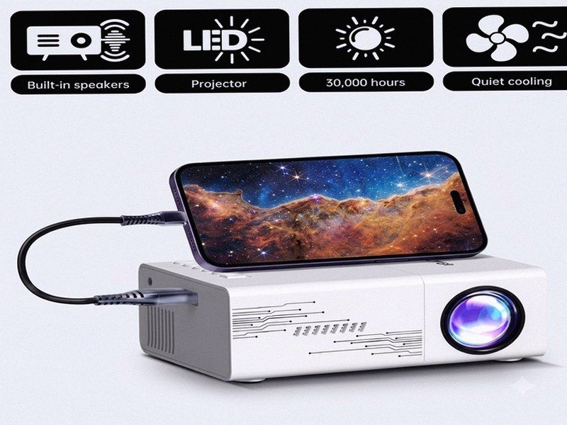 Mini Projetor LED com Altifalante — Filmes, Séries e Apresentações