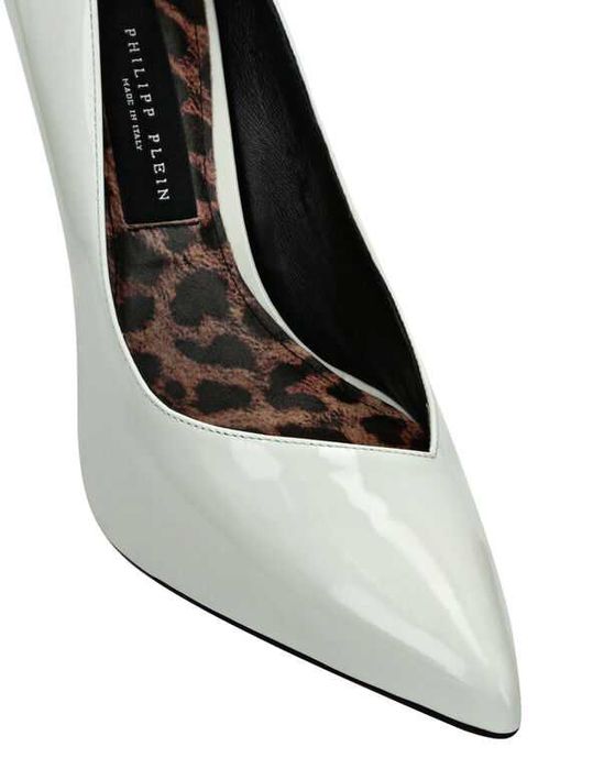 Białe lakierowane czółenka ze skóry naturalnej Philipp Plein
