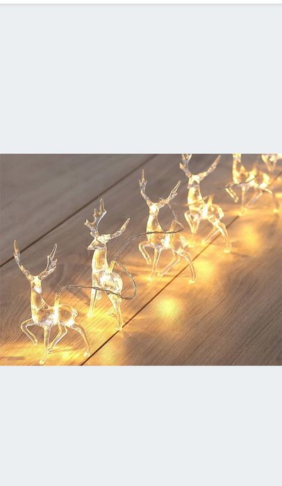 Lampki girlanda Renifery 10 szt LED z brokatem