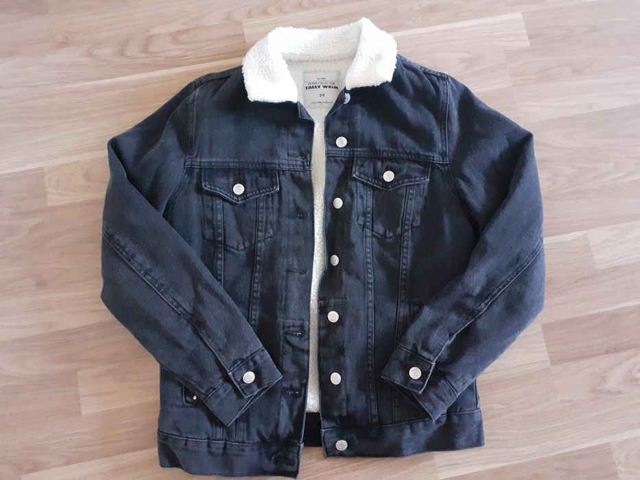 Тепла куртка джинсова на меху чорна джинсовка